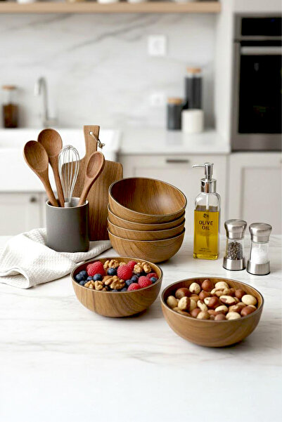 Kitchen Life Wooden Look Snack Bowl Round Serving Bowl Presentation Bowl 10 cm