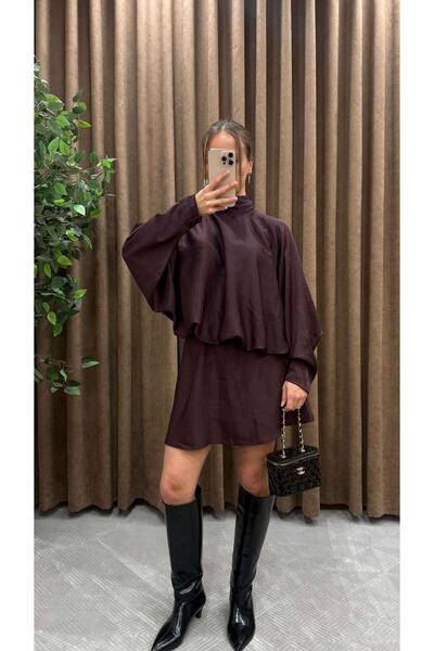 Maysa BOYUNDAN BAĞLAMALI SATEN ELBİSE-MÜRDÜM