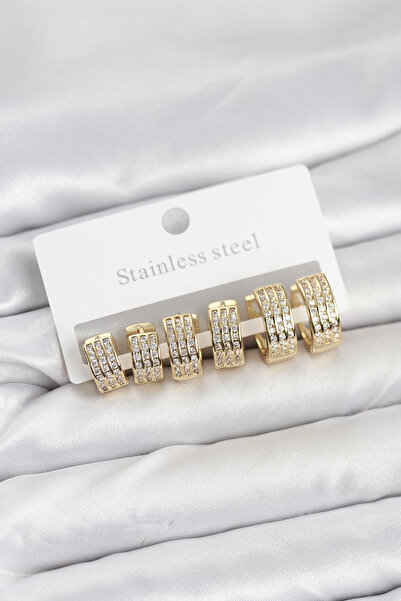 Clariss 316L Steel Zircon Stone Gold Hoop Earring Set -Kp-0752