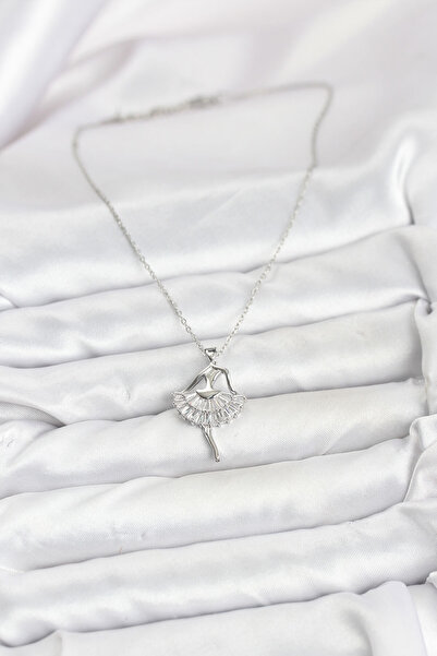 BSRE قلادة نسائية على شكل راقصة الباليه باللون الفضي (فولاذ 316L)
