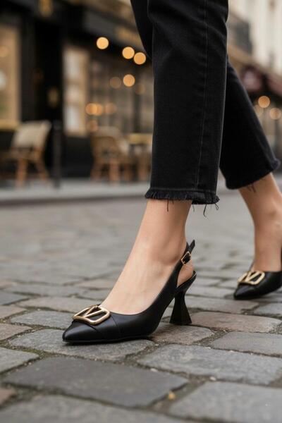 NOVELLAM SHOES Women's Saannttee Black Leather Classic Heeled Shoes