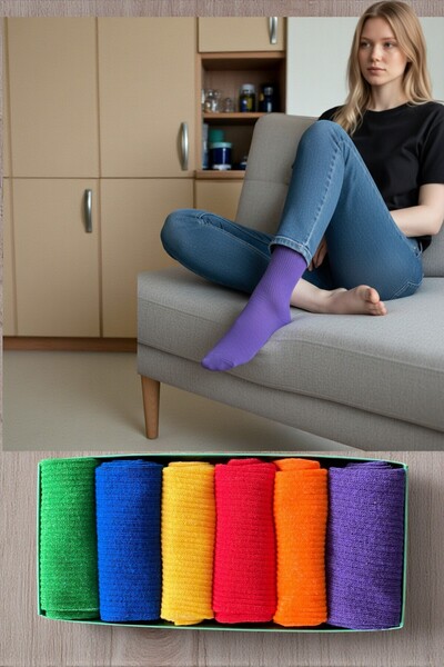 Esinti 6 Pairs Unisex Colorful Boxed Tennis Socks Long Colorful Men's Women's Socks