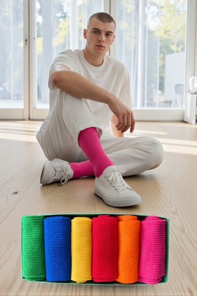 Esinti 6 Pairs Unisex Colorful Boxed Tennis Socks Long Colorful Men's Women's Socks