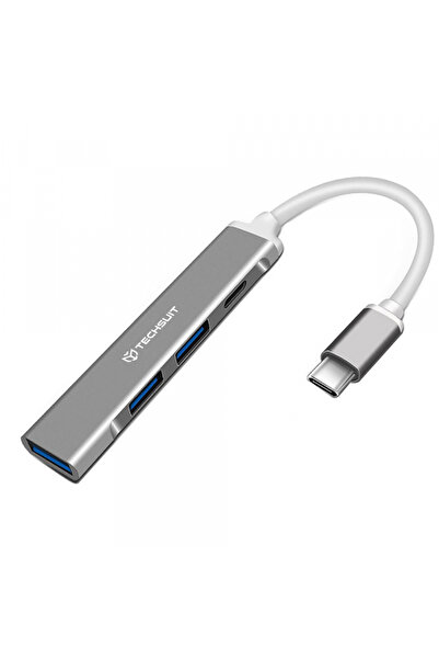 Techsuit Hub USB-C H18 PolarisBridge, 4 în 1, Gri Alb