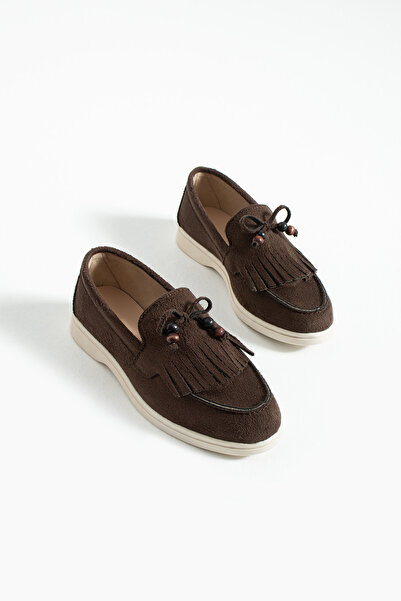 Bayramoğlu Pantofi de zi cu zi pentru femei, din piele intoarsa, cu talpa confortabila, cu ciucuri