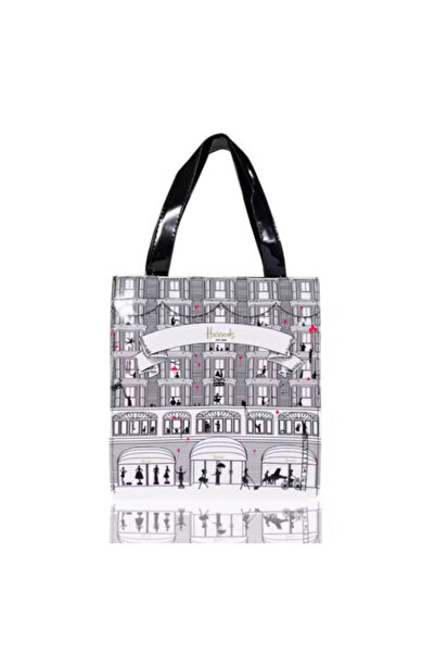 Generic SMALLHarrods Classic Shopping Shoulder Bag in Black and White with Pink Accents - Waterproof