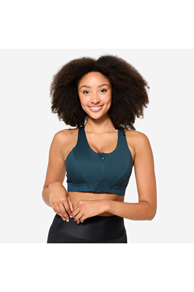 Decathlon Kadın Fermuarlı Sporcu Sütyeni - Orta Destek - Turkuaz