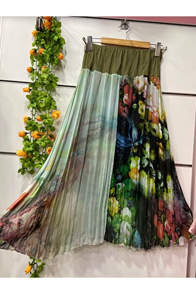 edu collection Midi Length Patterned Chiffon Skirt with Lining