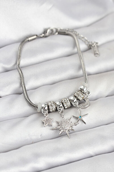 Marsilyan Brass Silver Color Sun Theme Charm Women Bracelet Ieg-8975