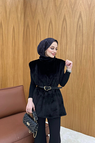 FUSHYA Kemer Detaylı Peluş Kürk Panço