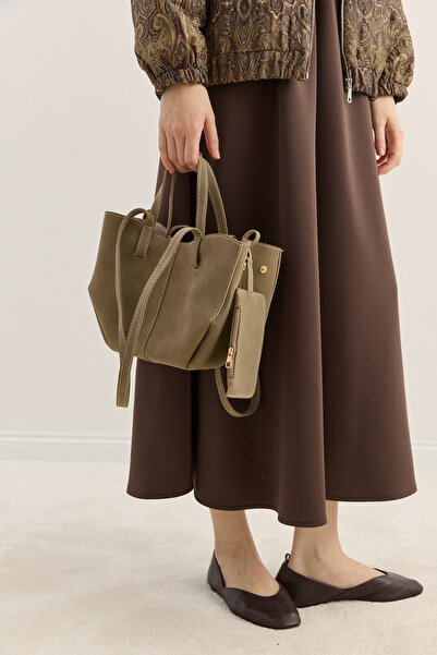 EMNORA Dikiş Detaylı Mini Tote Çanta Süet Vizon