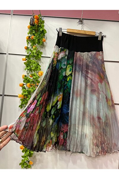 edu collection Midi Length Patterned Chiffon Lined Skirt