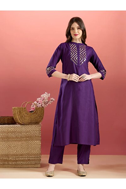 PRIYA'S PANACHE Purple Muslin Silk Sequin Embroidered A-Line Co-ord Set for Women–Indian Festive Party Co-ord Outfit