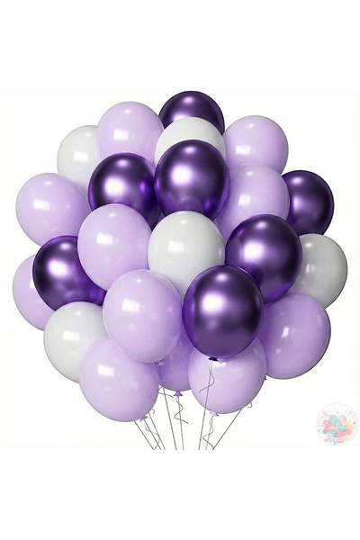 Joyane Metalik Mor Lila Beyaz Balon Seti | 24 Parça A Kalite Lateks Balon, Pa...