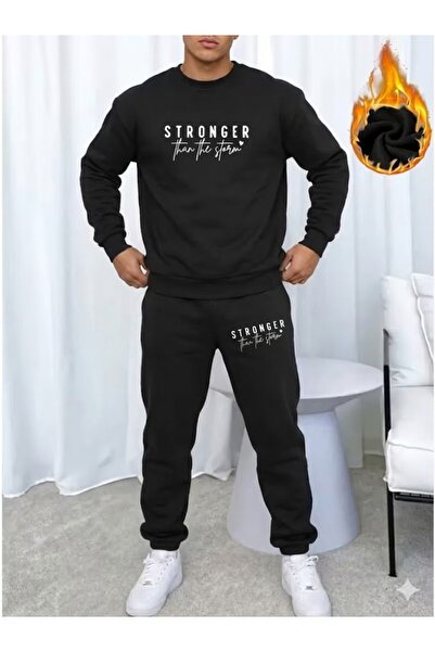 PENTHİLUS مبطن بالصوف تحتوي على طباعة “أقوى من العاصفة” على بدلة رياضية دافئة...