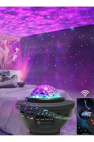 festive جهاز عرض النجوم المجرة 3 في 1، مصباح ليلي بتقنية بلوتوث بـ 10 ألوان م...