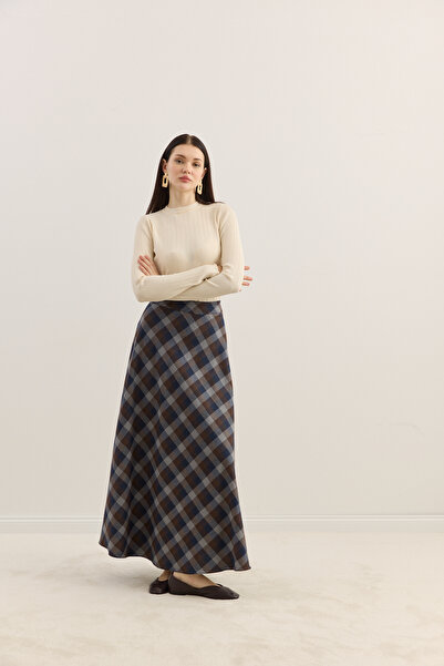 EMNORA Ekose Kloş Etek Gri