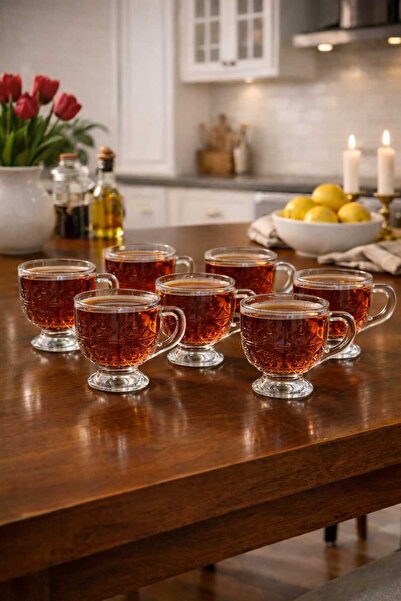 RASHA COLLECTION 6lı Ayaklı Kulpu Çay Bardağı