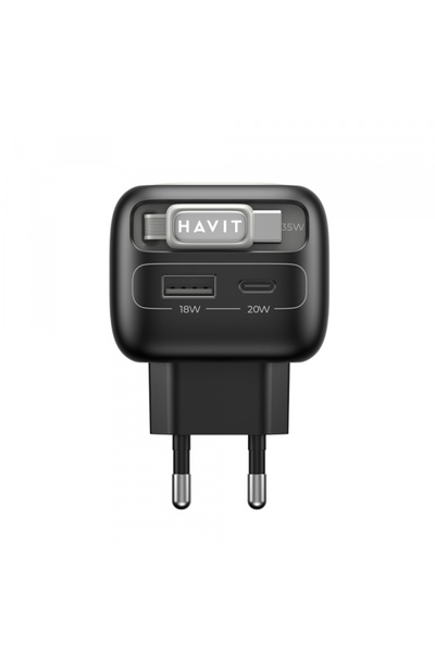 Havit Incarcator Retea Cu Cablu USB-C UC251, 35W, 3A, 1 x USB-A - 1 x USB-C, ...