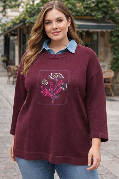 bezeXL Plus size front Printed knit sweater purple