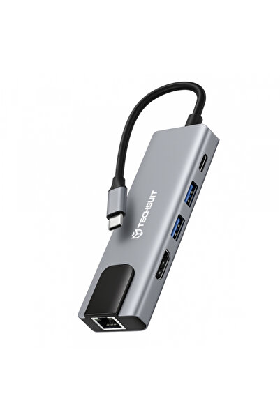 Techsuit Hub USB-C H1 NetBridge, 5in1, Gri