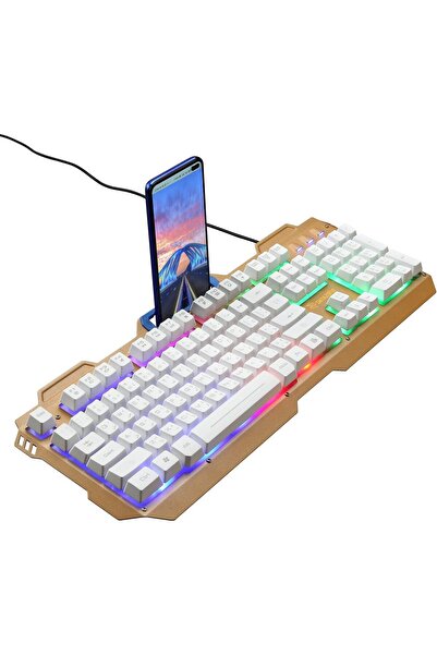Datazone USB Wired Keyboard with RGB Multicolor LED Backlight - Mechanical Feel -White