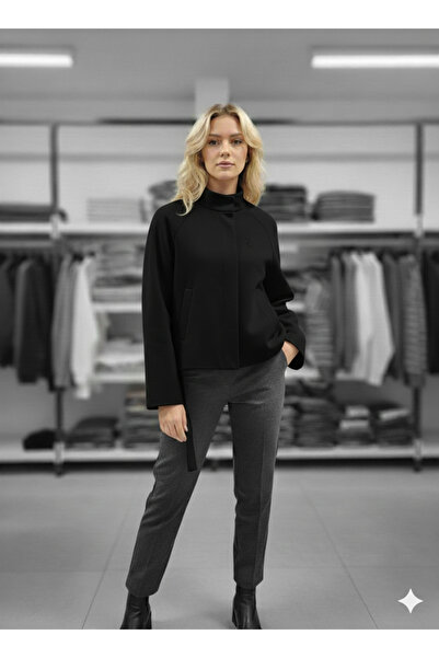 ribana Women's belted Mock Neck buttoned cape cashmere poncho