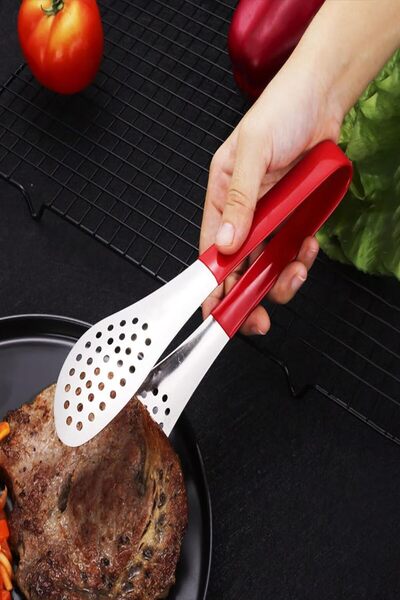 Kitchen Dream ملقط مطبخ من الفولاذ المقاوم للصدأ بمقبض سيليكون، ملقط طعام، مل...