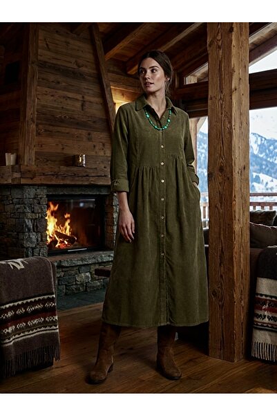 Boutique Teks Kadife İtalyan Gömlek Elbise