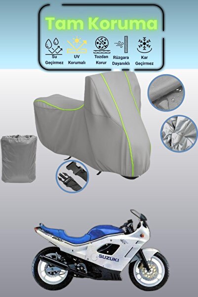 Dokaca Neo غطاء دراجة نارية رمادي نيون قماش مجدّل سوزوكي جي إس إكس 600 إف، غط...