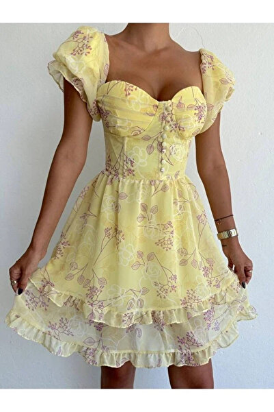 hillone فستان قصير من الشيفون من Gloplu باللون الأصفر