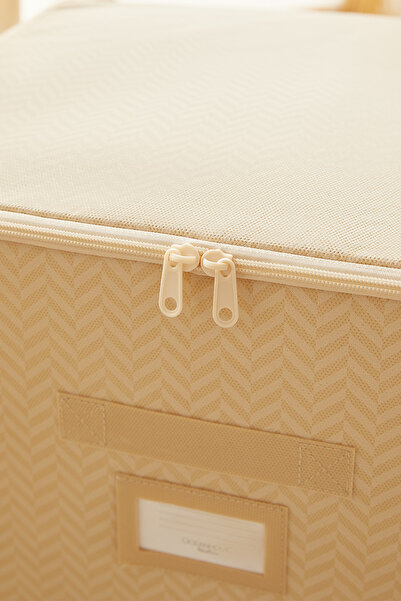 Ocean Home Textile Bej Balıksırtı Baza Altı Valiz Düzenleyici Destekli Kutu Hurç 48x40x30