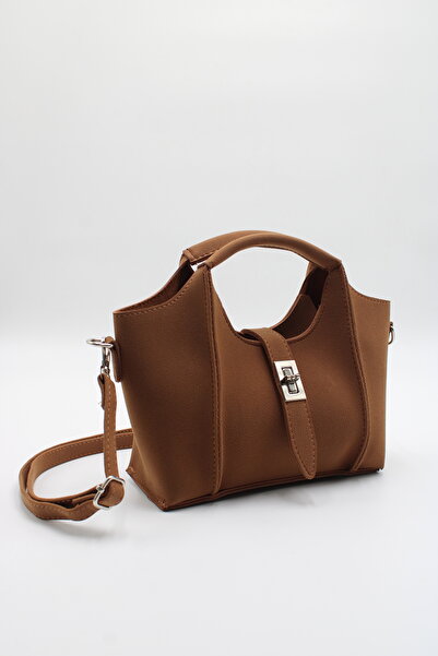 LASSO Women's Tan Mini Nubuck Suede Handbag and Shoulder Bag with Lock and Zi...