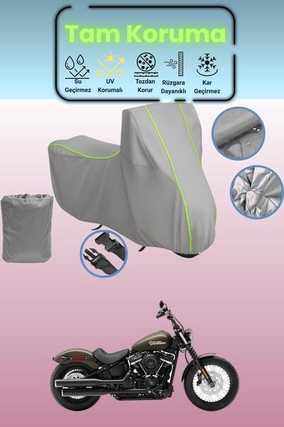 Dokaca Neo غطاء دراجة نارية رمادي نيون قماش مجدّل من نوع هارلي ديفيدسون سوفتي...