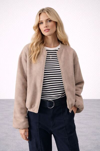 ROVELLA Kaşe Fermuarlı Oversize Kadın Bomber Ceket