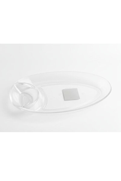 ALKHANBASHI Clear Acrylic Small Serving Plate with Side Bowl – Elegant Snack & Date Tray (12.4 × 22.3 × 2.3 cm)