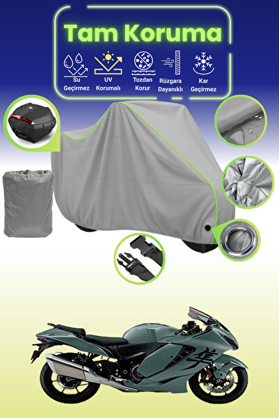 Dokaca Neo غطاء دراجة نارية رمادي نيون قماش مجدّل متوافق مع سوزوكي هايابوسا