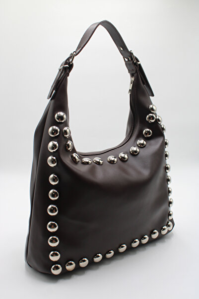 LASSO Geantă de mână și de umăr pentru femei, maro, mare, cu detaliu din meta...