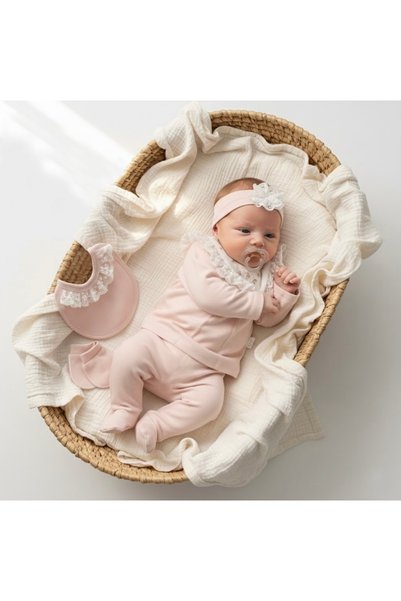 Cherub Baby Floral Collar Embroidered Baby Girl 5-Piece Set Newborn 5-Piece Hospital Release Bodysuit Set