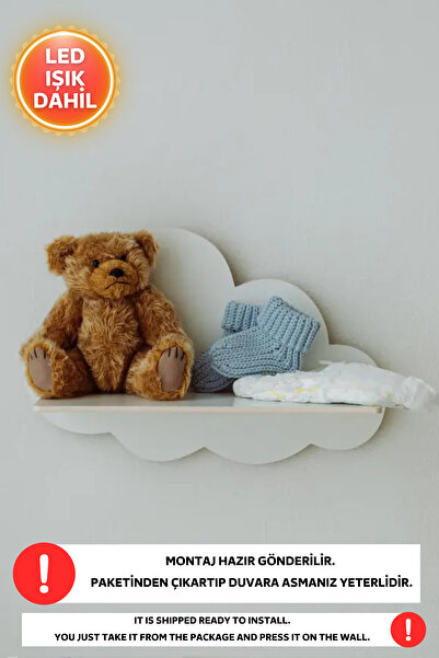 Dekorvin 1 Adet Bulut Duvar Rafı Led Işık Gece Lambası Bebek Çocuk Odası Duva...