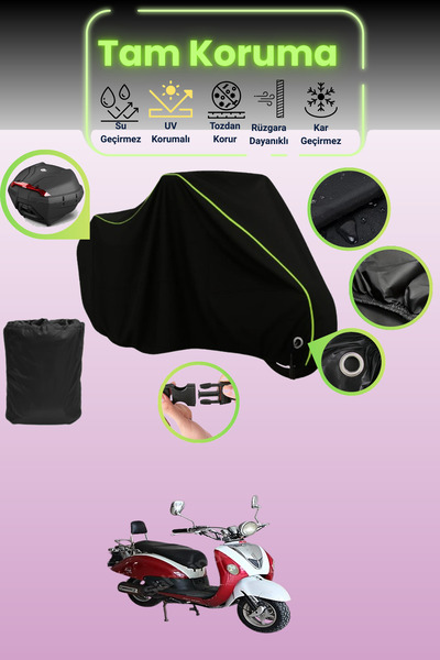 Dokaca Neo قماش دراجة نارية متوافق مع قفل وحقيبة خلفية باللون الأسود النيون ق...