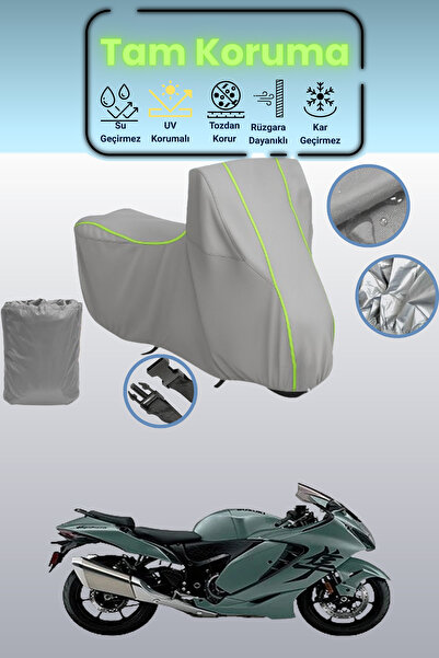 Dokaca Neo غطاء دراجة نارية رمادي نيون قماش مجدّل متوافق مع سوزوكي هايابوسا، ...