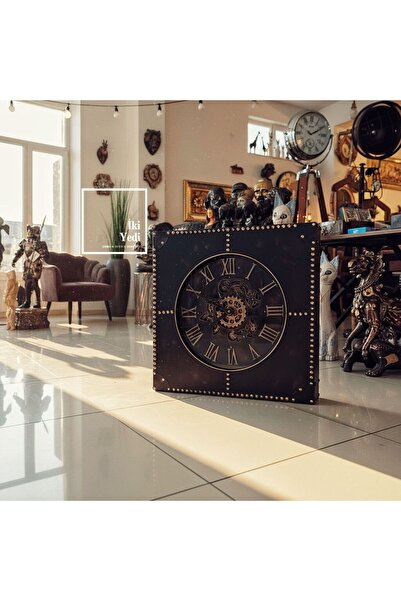 İki Yedi Konsept Flannery Döner Çarklı Kare Endüstriyel Duvar & Yer Saati 63 ...