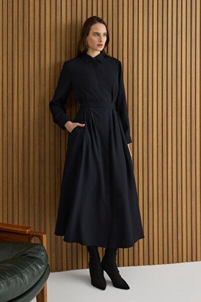 Aker Siyah Metal Tokalı Modal Elbise