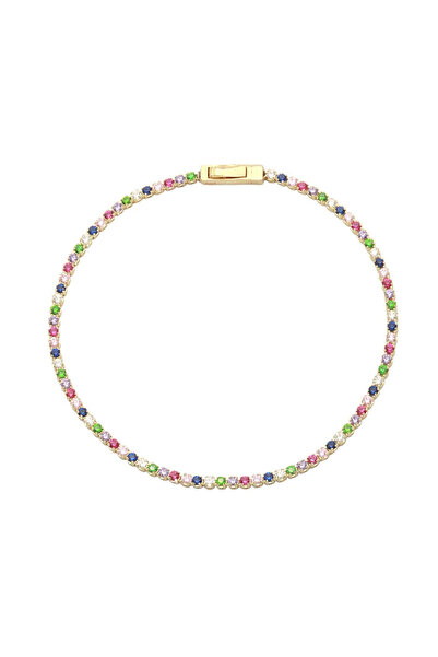 Bijuteria SORELLY Brățară tenis unisex din aur de 14k cu pietre multicolore, 19 cm