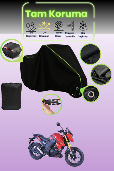 Dokaca Neo قماش دراجة نارية متوافق مع قفل وحقيبة خلفية باللون الأسود النيون ق...