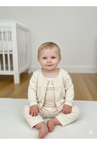 nk kids Kız Bebek Çizgili Müslin Ceket