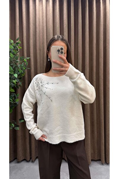 Maysa TAŞ DETAYLI TRİKO KAZAK-KREM