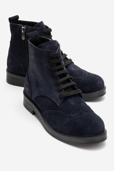 LuviShoes Nelvy Navy Blue Suede Genuine Leather Women's Boots