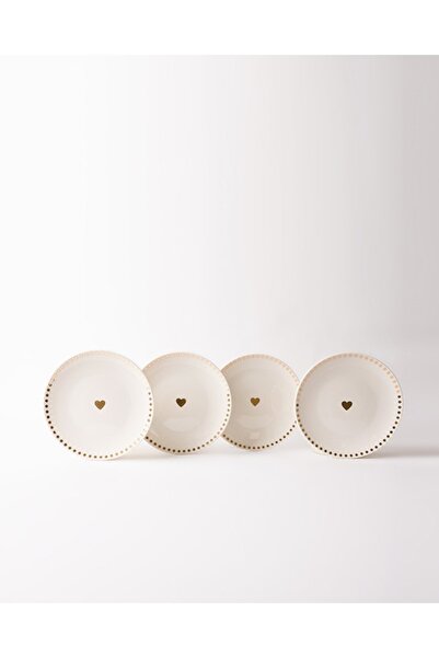 TUSE LIVING Dotted Hearts Gerçek Altın Yaldızlı Kalpli 4' lü Porselen Pasta T...